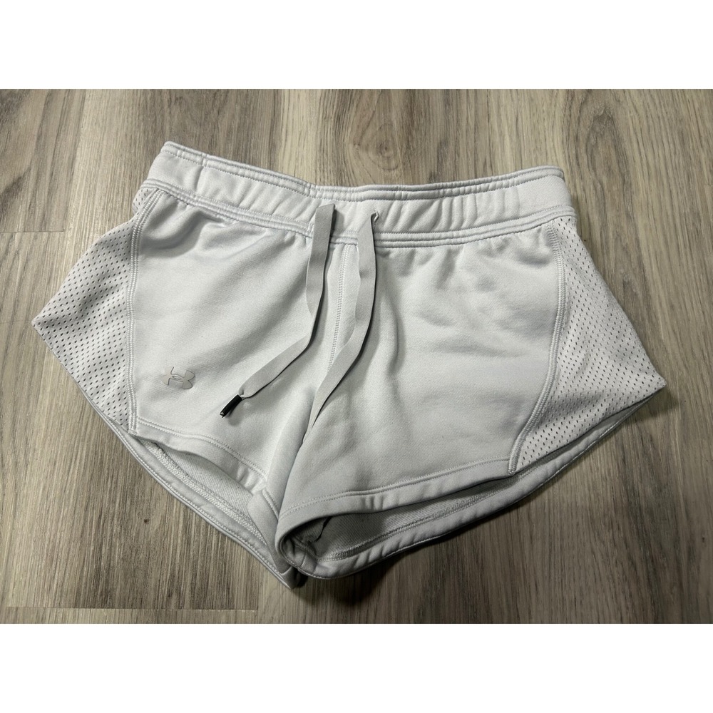 Under Armour Womens Fleece Mesh Running Shorts Polyester Small Light Gray